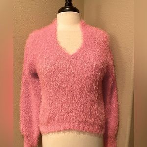 Nordstroms Freshman 1996 Sweater barbie Small Pink Fuzzy Crew Neck NWOT